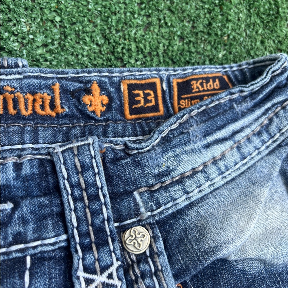 Rock Revival Blue Denim with White and Silver Accents